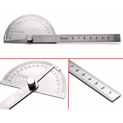 1pc 180 Degree Protractor Angle Ruler Stainless Steel Measuring Tool 198x53x14mm For Woodworking