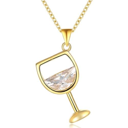 2021 Exquisite Cute Wine Glass Pendant Ladies Long Chain Fashion Jewelry Zircon Silver Color 925 Silver Necklace Sweater Chain