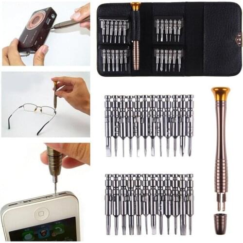 25 in 1 Screwdriver Set Repair Hand Tool Kit For iPhone 7 8 11 Cellphone Tablet PC Glasses Watch Portable Wallet Packing