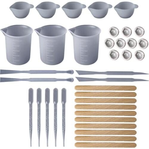 37pcs DIY Epoxy Resin Tools Measure Cups Silicone Cup Mix Stick Wooden Sticks Dropper Adjustment Adjuster Soap Jewelry Making