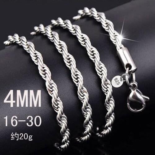 4mm Rope Necklace For Women Jewelry Korean Silver Color Chain Necklace Choker Colar Necklaces & Pendants Charms Jewellery A96
