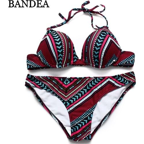 BANDEA Sexy Print Bikini Set Vintage Cut Out Swimwear Strappy Swimsuit Retro Bathing Suit Push Up Maillot De Bain Biquini
