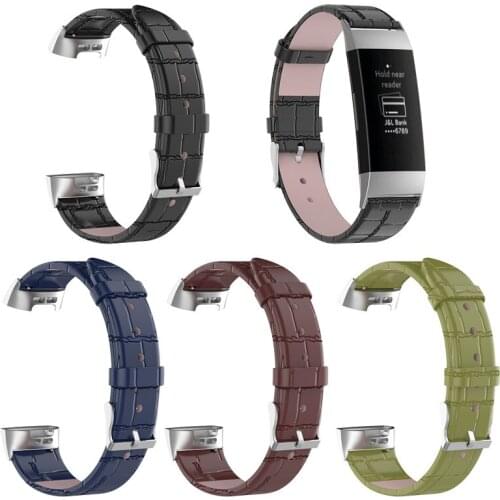 Classic Genuine Leather Wristband for Fitbit Charge 3 Bands Women Men Replacement with Stainless Steel Connector
