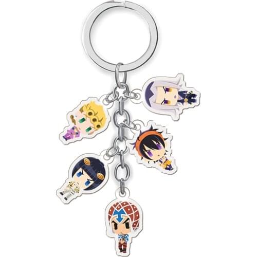 5 In 1 Anime Jojo Bizarre Adventure Cosplay Key Chains Holder Fashion Cartoon Jotaro Kujo Figure Keychains Keyrings Jewelry Gift