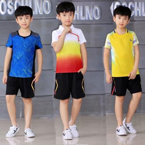 Kids Badminton shirts sets ,boys Tennis shirts shorts, girls table tennis t-shirt,Quick dry childrens training t-shirts XS-3XL