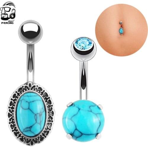 Double Ball Fashion Blue Stone Round Piercings Navel Belly Button Rings Surgical Steel Body Jewelry Sexy Navel Piercing