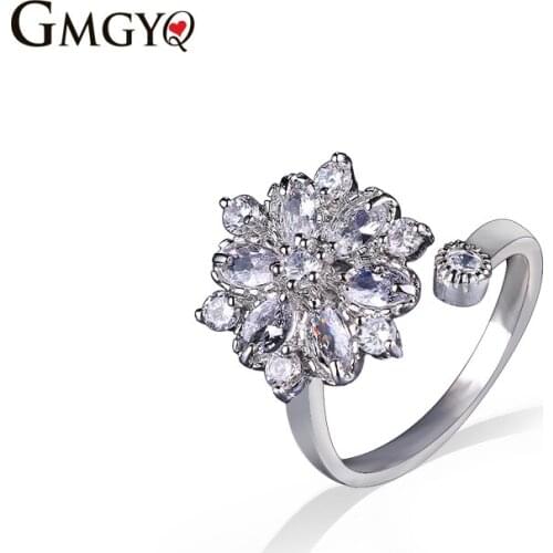 GMGYQ Fashion Size Verstelbare Curve Band Anillos Mujer Aneis Ontwerp Bloem CZ Vinger Ringen Gift voor Vrouwen Wear Accessories