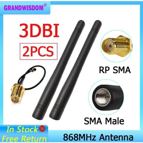 2pcs 868MHz 915MHz Antenna 3dbi SMA Male Connector GSM 915 MHz 868 MHz antena antenne waterproof +21cm RP-SMA/u.FL Pigtail Cable