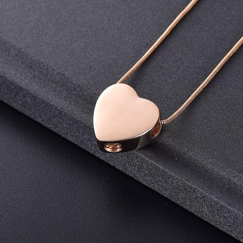 IJD9952 High Polished Rose Gold Blank Heart Cremation Urn Necklace for Women-Engraveable Stainless Steel Cremation Jewelry Urns