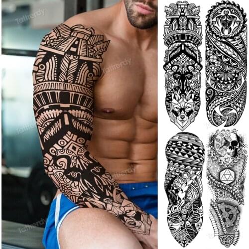 Fake tattoo man boy black geometric temporary tattoo machine mechanical fake henna tattoo sticker large big size body art decal