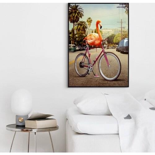 Canvas Pictures Home Decoration Painting Pink Bicycle Flamingo Wall Art HD Prints Nordic Creative Poster Modular For Living Room