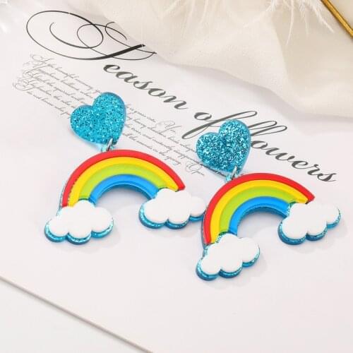 Korea Lovely Blue Peach Heart Rainbow Acrylic Drop Earrings Women Cute Clouds Dangle Earrings Party Fashion Jewelry серьги