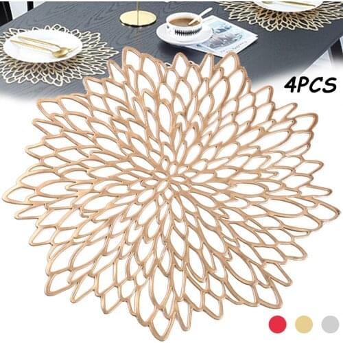 PVC Coaster Placemat for Dining Table Hibiscus Coaster Insulation Table Mats Heat Resistant Placemats Hollowed-out Mat