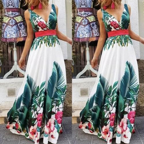 Summer New Lady Floral Boho Beach V Neck Print Dress Evening Party Sundress Long Dresses