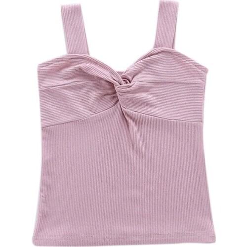 Girls Summer Tanks Cotton Vest Pure color Kids Camisole Children Tops Baby Singlet Girls Undershirts Teenager Crossover Design