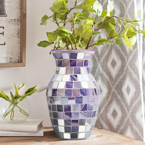 Mosaic Glass Vase European Pink Purple Flower Vase Fashionable Home Living Room Dining Room Decorative Table