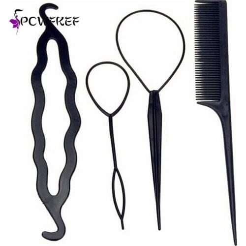Women DIY Hair Twist Bun Making Comb Ponytail Bun Maker Styling Clip Braid Accessories Tools Sets 4pcs/Set