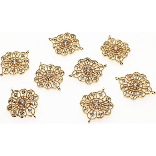 New arrival! 25x19mm 50pcs Copper/Cubic Zirconia Flower Connector for Earrings Making/DIY parts,Jewelry Finding & Component
