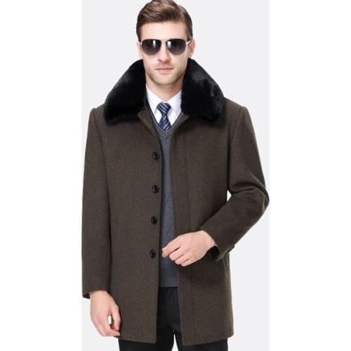 New Arrival Fashion Mens Fur Collar Woolen Coat Mens Wool Overcoat Winter Casual Covered Button Plus Size M L XL 2XL 3XL 4XL 5XL