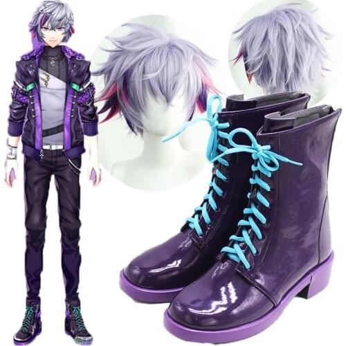 Vtuber Youtuber Hololive Fuwa Minato Cosplay Shoes Lace-Up Ankle Boots Fuwa Minato Cosplay Short Hair Wig + Free Wig Cap