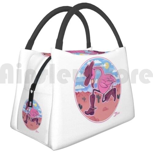 Portable Insulation Bag Cowboy Flamingo Flamingo Cowboy Cute Weird Random Funny Boots Hat Bird Wild West Pink