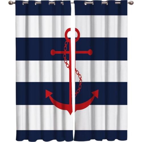 Simple Blue And White Stripes Anchor Curtain Lights Living Room Bedroom Outdoor Decor Kids Window Treatment Sets Curtains