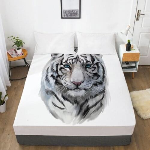 3D Print Custom Bed Sheet With Elastic,Fitted Sheet Queen/King,Animal White tiger Mattress Cover 160x200/150x200,drop ship