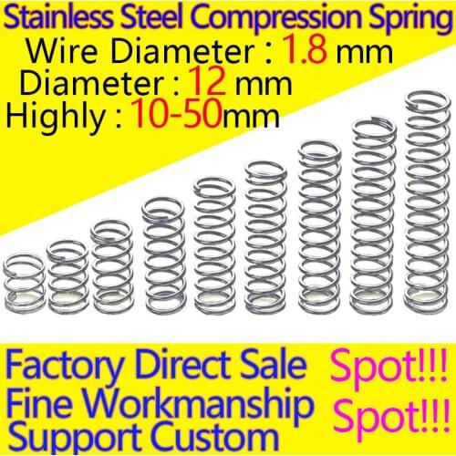 CoolXYZ Stainless Steel Spring The Return Spring Pressure Spring Compression Spring Wire Diameter 1.8mm Diameter 12mm in stock