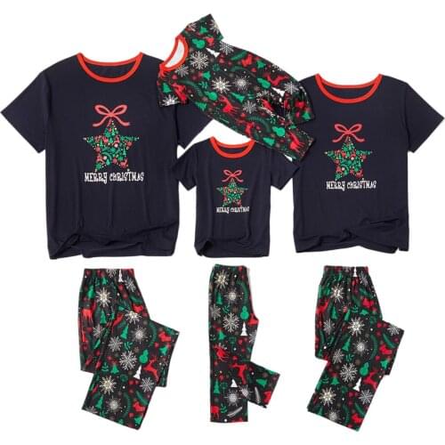 Christmas Family Matching Pajamas Letter Printed Pullover Floral Pants Sleepwear Parent-child Clothes