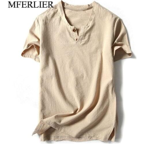 MFERLIER Summer men shirt 5XL 6XL 7XL 8XL 9XL 10XL plus size linen short sleeve large size shirt men 5 color