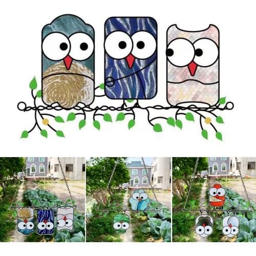 Bird Series Suncatcher Cartoon Cute Birds with Big Eyes Hanging Wall Ornament Birds on A Wire Home Garden Decoration can CSV