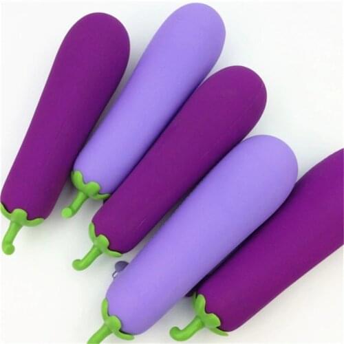 Creative Purple Eggplant Shaped Silicone Pen Case Student Pencil Bag Primary Secondary School Stationery Kawaii Pencil Case