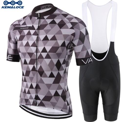 KEMALOCE Shorts Sleeve Cycling Clothes Pro Team Grey Cool Bike Racing Suits 100% Polyester Bicycle Wear With High End Bib Shorts