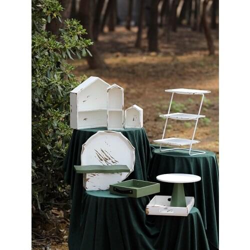 Vintage White & Green Cake Table Set 10pcs Sets Cupcake Trays Wedding Dessert Plate Decorating Garden Party Suppliers
