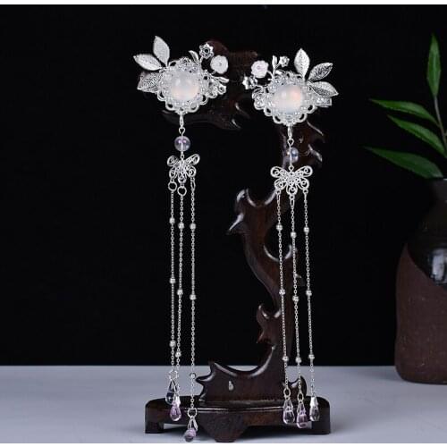 Pair of vintage gold silver stone handmade Hair clip tassel Headband Hair accessories Headwear for kimono hanfu COSPLAY