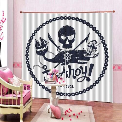 Skull Shower Curtain Pirate Dead Head Horror Icon Evil Sailor Crossed Bones Childrens room Drapes