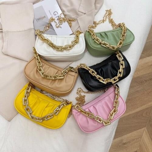 Womens Bag Pleated PU Leather Pure Color Shoulder Crossbody Messenger Bag Casual Female Chain Small Top-handle Handbags Purse