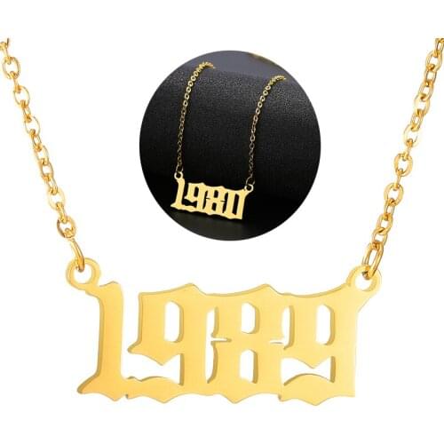 Personalized 1980 To 2019 Old English Number Pendant Women Custom Figure Jewelry Year 2012 2000 1982 Birthday Gift Love Necklace