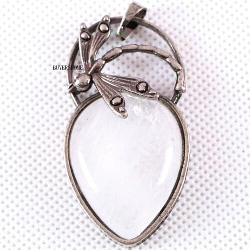 Necklace Pendant Natural Stone White Crystal Dragonfly Heart Bead for Women Girls Jewelry Gift 1Pcs K644