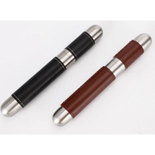 1pc pack Leather Cigar tube Stainless Steel Holder box Outdoor travel Portable Men Gadget Accessories Fathers Day Birthday Gift