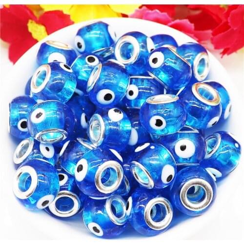 10Pcs Color Evil Eye Large Hole European Beads Silver Plated Murano Fit Pandora Bracelet Bangle Pendant Charms Necklace Jewelry