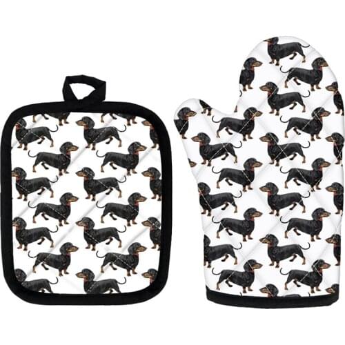 2pct Microwave Baking BBQ Glove Dachshund Design Oven Mitts Heat Resistant Potholders Non-slip Kitchen Cooking Tools Mitten