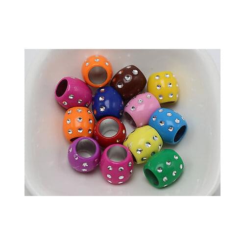 50 Mixed Color Sparkling Dots Acrylic Barrel Beads 13X12mm Big Hole 8mm