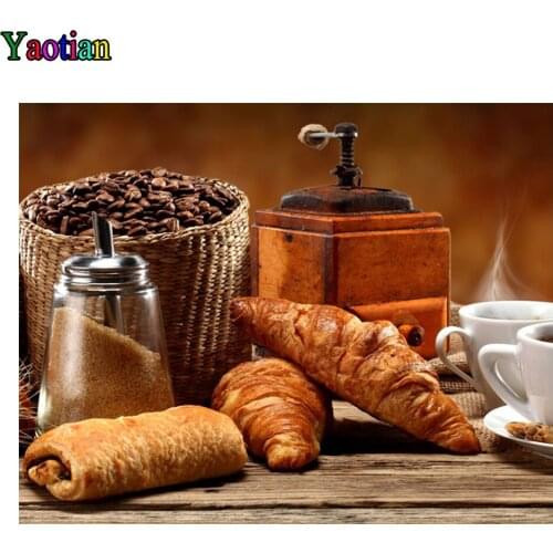 5D Diy Diamond Painting Kits for Kitchen Bread Full Drill Square Diamond Embroidery Mosaic Coffee and Cup Handmade Cross Stitch