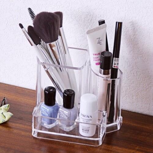 3 Lattices Acrylic Makeup Organizer Lipstick Stand Case Jewelry Box Office Organizer Cosmetic Brush Holder Sundries Storage Box