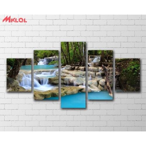 Free shipping 5PCS Foam Rock Turquoise Waterfall Oil Painting Printed Painting On Canvas Home Decorative Wall Art Picture