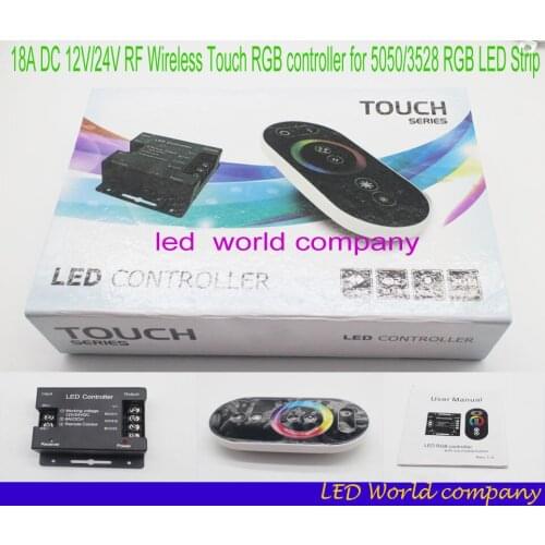 Free shipping 2.4G Wireless Touch screen RGB led controller DC12-24A 18A RF remote control for 3528 5050 RGB led strip/downlight