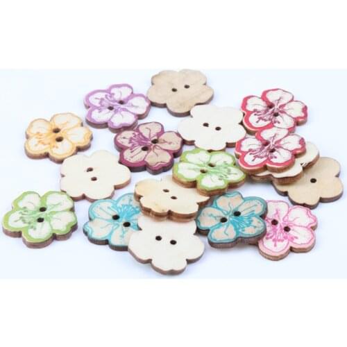 20pcs Flower Painted Wooden Decorative Buttons Bottoni For Sewing Scrapbooking Accessories Crafts 25mm
