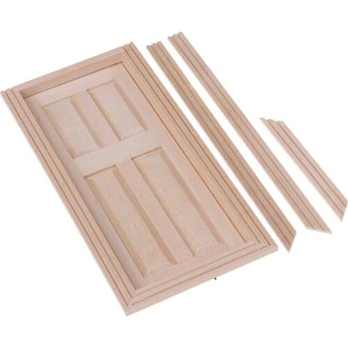 Wooden Unpainted 4-Panel Door Frame Kit, for 1/12 Dollhouse Miniature Furniture, Dolls House Furnishings Toy