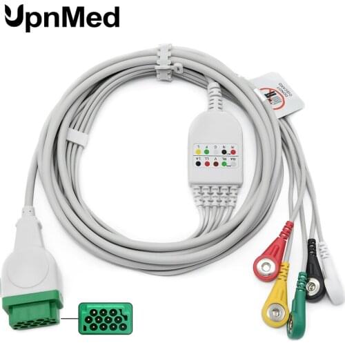 GE 11 Pin 5 Lead One Piece ECG Cable,Snap,IEC